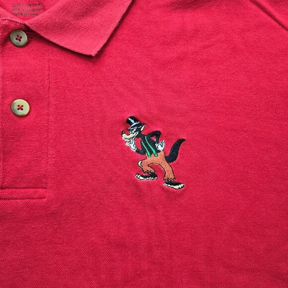 Disney Store Polo Shirt Mens 2XL Red Short Sleeve‎ Embroidered Big Bad Wolf - Picture 3 of 7